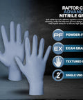 Top Tier Powder Free Nitrile Gloves In 2X Large featuring textured grip for automotive and EMS, blue nitrile material, pack of 100.