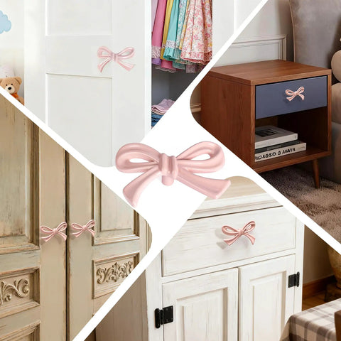 Eight Pack Pink Bow Dresser Knobs For Cabinets And Drawers Cute Vibe For Girls Bedroom And Nursery Decor Includes Two Size Options And Screws And Washers