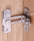 Heavy Duty Sliding Barn Door Latch With 90 Degree Angle Gate Lock Bolt For Wine Cabinet Drawer And Window Furniture Hardware mounted on wooden surface