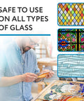 Man using Liquid Zinc Flux For Stained Glass Soldering, 8 Oz Water Soluble Formula on stained glass pieces safely