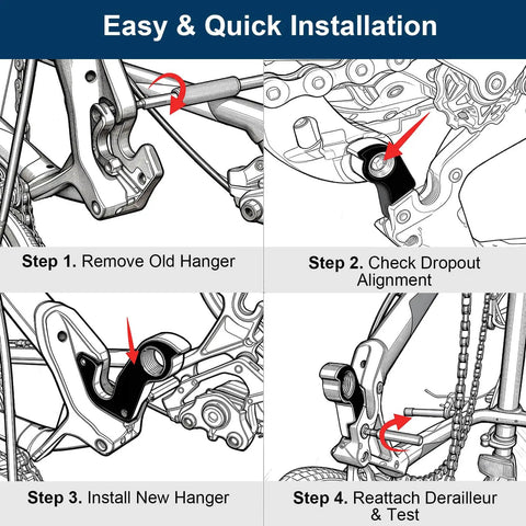 Installation guide of Cannondale KP284 Derailleur Hanger Replacement for MTB and Road Bikes, featuring step-by-step process.