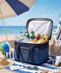 Heavy Duty Insulated Cooler Bag Holds 48 Cans Slap It On The Trunk Collapsible Soft Side Carry Tote on beach with drinks inside.