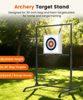 Adjustable Archery Target Stand For 30 Inch Bags And Foam Targets, Bow And Arrow Target Stand shown in a backyard setting.