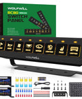 8 Gang Wireless Switch Panel 164 Ft Remote With 4 Control Modes Memory Function Rugged Auxiliary Multifunction Switch Panel 12V Universal Switch Box For Truck Pickup Offroad SUV displayed with accessories.