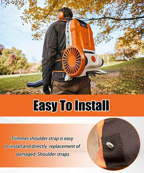 Heavy Duty Left And Right Shoulder Strap Kit For Stihl Br800 Backpack Blower With Mounting Bolts, shown in use outdoors.