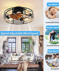 Caged Ceiling Fan With Light 20 Inch Low Profile Flush Mount Industrial Vibe With Ultra Quiet Reversible Motor Remote Control And 6 Speed Settings Timers 1 2 4 Hours For Kitchen Bedroom Living Room