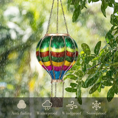 Colorful Valentines Day Outdoor Lantern Solar Powered Hot Air Balloon Lights For Garden And Yard Hanging in rain