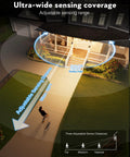 White Motion Sensor Outdoor Porch Light Wall Mount covering a wide sensing range on a front porch at night.