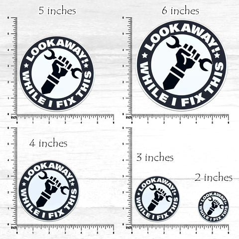 Funny Handyman Mechanic Sticker Set Waterproof Vinyl Decals For Cars Trucks Laptops Helmets Water Bottles Bicycles Luggage And More Easy Peel And Stick 4 Inch featuring fist holding wrench design
