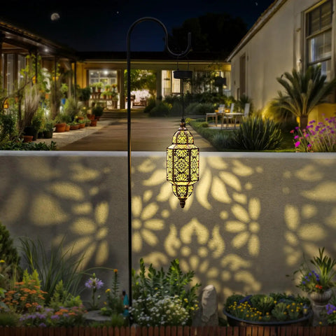 Outdoor Hanging Solar Lantern Lights No Wiring Needed, Waterproof Metal Moroccan Style Garden Decor For Patio Pathway