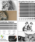 24 Piece Pro Sketching Pencil Kit For Drawing With Graphite Pencils 12B To 4H, Charcoal Pencils For Art, animal sketches