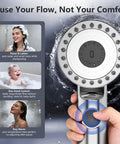 Person holding filtered handheld shower head with high pressure spray and multiple modes power wash for hard water filter