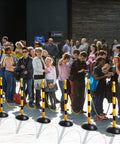 Yellow And Black Plastic Stanchion Post Set With 5 Chains And 10 S Hooks For Crowd Control Indoor Outdoor Safety Barriers 34 Inch