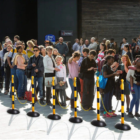 Yellow And Black Plastic Stanchion Post Set With 5 Chains And 10 S Hooks For Crowd Control Indoor Outdoor Safety Barriers 34 Inch