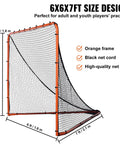 Foldable 6x6 Lacrosse Goal With Portable Steel Frame For Backyard Practice Quick Snap Lock Setup Easy Foldaway Design Ideal Training Net For Kids Teens And Adults Durable Orange