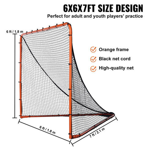Foldable 6x6 Lacrosse Goal With Portable Steel Frame For Backyard Practice Quick Snap Lock Setup Easy Foldaway Design Ideal Training Net For Kids Teens And Adults Durable Orange
