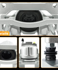 Betthand front-right brake caliper, silver finish; multi-view collage showing piston, bleeder valve, and boot.