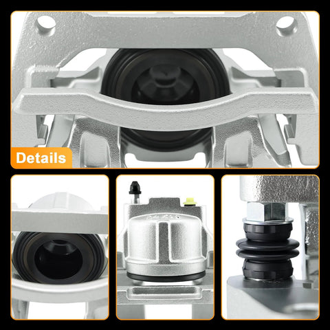 Betthand front-right brake caliper, silver finish; multi-view collage showing piston, bleeder valve, and boot.