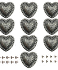Kick Up Your Craft Game With Heart Shaped Rivets Screw Back Zinc Alloy Studs Solid Silver Metal Conchos For Leather Belts Bags DIY Projects, ten decorative rivets in ornate heart design.