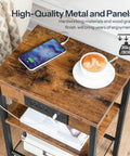 Top view of Space Saver Side Table With Built In Charging Station And USB Type C Port 3 Tier Nightstand For Small Spaces.