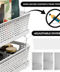 Total Game Changer Slick Sliding Under Sink Organizer With Adjustable Divider And Portable White Baskets For Kitchen Cabinets And Bathroom Vanity No Sweat Storage, featuring adjustable divider and secure sides.