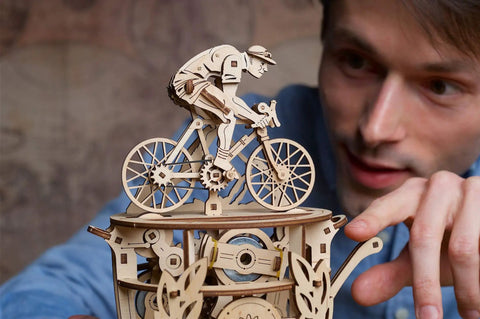Automaton Cyclist 3D Wooden Puzzle Kit For Adults Mechanical Bicycle Model And Brain Teaser Hobby Set Vintage Style Craft Build For Men Hands On DIY Project Relaxing Puzzle To Launch The Cyclist, wood model