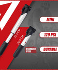 Mini stainless steel 120 PSI pump from All In One Bike Repair Kit With Saddle Bag Tire Tool Mini Pump Multitool For Road Mountain MTB