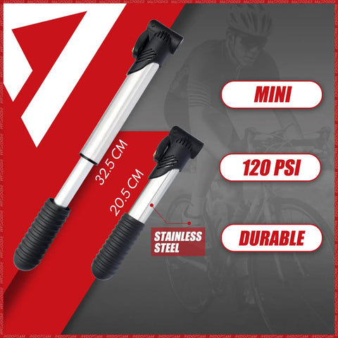 Mini stainless steel 120 PSI pump from All In One Bike Repair Kit With Saddle Bag Tire Tool Mini Pump Multitool For Road Mountain MTB
