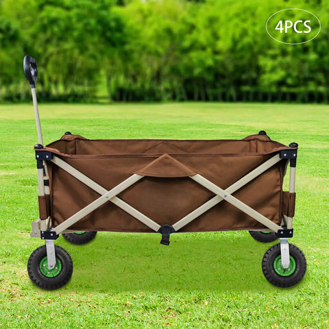 Heavy Duty Ten Inch Pneumatic Caster Wheels Set With Two Swivel And Two Rigid Rollers Featuring Kicksome Anti Skid Rubber Tires on a utility cart outdoors.