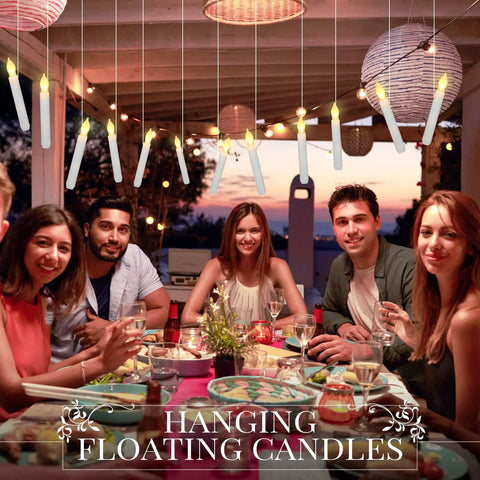 Group dining under 60 Pcs Flameless Led Taper Candles Battery Operated Flickering Warm Light For Weddings And Church Venues.