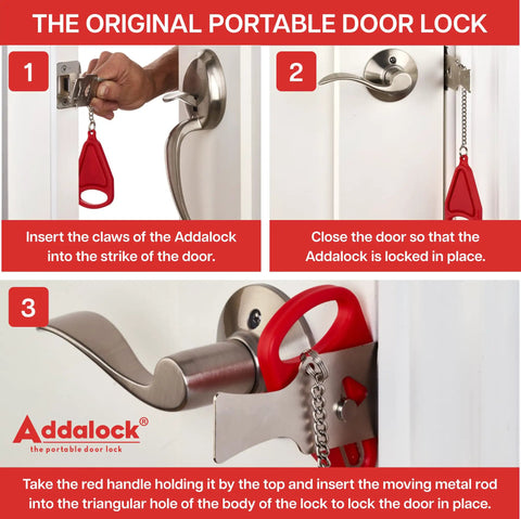 Installation steps for portable door lock for travel and home security easy to install fits most inward swinging doors durable one piece latch lock