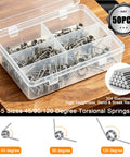 DIY Torsion Springs Set, 50 Piece Assortment With 15 Sizes, 0.5 To 2.5mm Wire, 45 90 120 Degree Angles, Premium 304 Stainless Steel in case