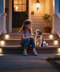 16 Pack Solar Deck Lights And Outdoor Step Lamps Waterproof Led Stair Lanterns For Fence Patio Railing with warm glow on steps.