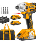 20V Cordless Brushless Impact Driver Set with 1/4 Inch Drive, dual batteries, fast charger, 3 sockets, carry bag, and screwdriver bits