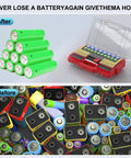 Ultra Large Battery Storage Organizer Case With Built In Tester Holds Over 280 Batteries Dual Sided Variety Pack For AA AAA C D 9V Lithium 18650 CR2 CR123 CR1632 And More For DIYers Red, open case