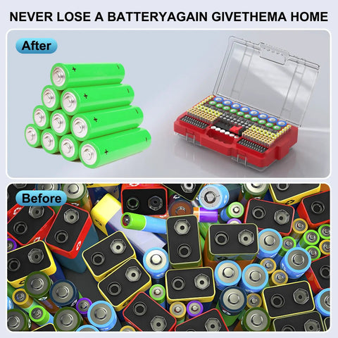 Ultra Large Battery Storage Organizer Case With Built In Tester Holds Over 280 Batteries Dual Sided Variety Pack For AA AAA C D 9V Lithium 18650 CR2 CR123 CR1632 And More For DIYers Red, open case
