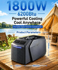 Kick Back And Stay Chill With This 6200 BTU Portable Air Conditioner, compact split design, outdoors on a wooden table.