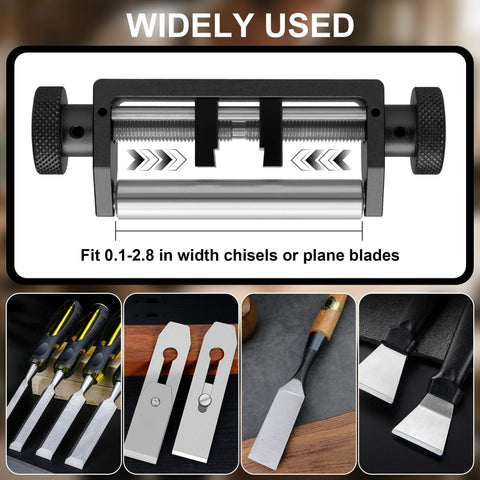 Chisel Sharpening Jig And Honing Guide For Woodworking Chisels And Planes With Pro Grade Angle Control Laser Gauge From 10 To 45 Degrees CNC Machined Jaws For 0.05 Degree Bevel Replication Fits 0.1 To 2.8 Inch Blades Black