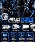 Heavy Duty Anti Theft Wheel Lock Lug Nuts M14x1.5 with key adapter and socket tool for secure truck protection.