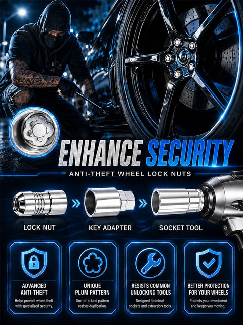 Heavy Duty Anti Theft Wheel Lock Lug Nuts M14x1.5 with key adapter and socket tool for secure truck protection.