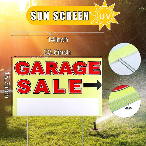 Three Piece Extra Large Garage Sale Sign Kit With Stakes, 24 By 16 Inches, Yard Sale Sign, corrugated plastic, shown in lawn