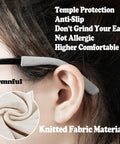 Comfy Soft Cotton Eyeglasses Ear Cushions Set Anti Slip Elastic Temple Tips Sleeve Retainer Grips showcasing knitted fabric in use