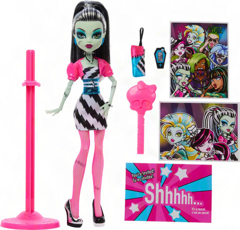 Fresh Frankie Stein Reproduction Doll From The Iconic Dawn Of The Dance Lineup Featuring A Sick Black And White Party Dress With A Fly Hot Pink Shrugs Perfect For Serious Fans Or Gift Giving, showcasing doll with accessories.