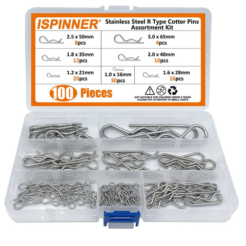 100Pcs 304 Stainless Steel Cotter Pins Assortment Kit In 7 Sizes For R Clips And Hitch Pin Lock Systems Rustproof Durable Fasteners