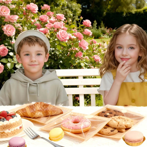 Children enjoying pastries with 100 Pack 7.1 By 7.5 Inch Cookie Bags With Clear Window Sealing Stickers For Easy Packaging