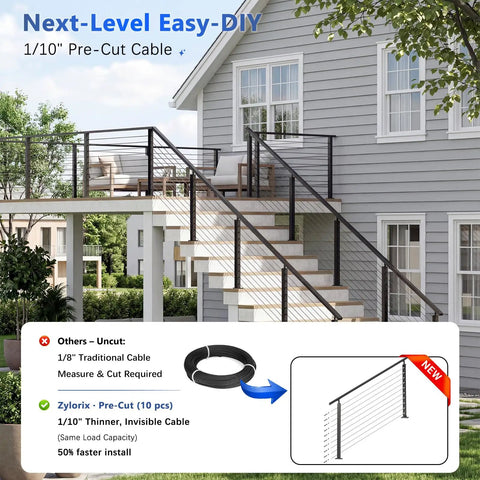 Lock Down Your Deck With This Hella Solid Cable Railing Post Kit And Handrail Modular Single Side Tension Design guarantees quick assembly for a porch balcony.