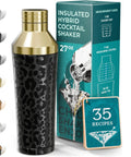 Top Shelf Insulated Cocktail Shaker Set With Double Wall Stainless Steel Body And Integrated Jigger Strainer For Smooth Home Bar Pouring And Easy Party Mixing With Total Zero Condensation Drama In Slick Gold Finish, 27 oz black with leopard pattern.