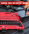 64 Piece One Quarter Inch Drive Impact Socket Set With Deep And Shallow Sockets Cr-V And S2 Power Bits in a red case