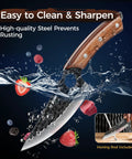 Hand Forged Japanese Chef Knife Set 3 Piece Kitchen Knife Bundle With Viking Chef Knife shown slicing water and fruit.