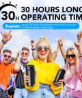 Group of people at a party holding Portable Bluetooth Speaker With Bluetooth Five Four 30W Dual Speakers And Two Point Oh Channel Sound.